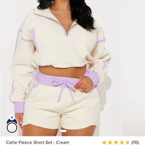 Fashion Nova Cream and Purple Athletic Shorts and Sweatshirt